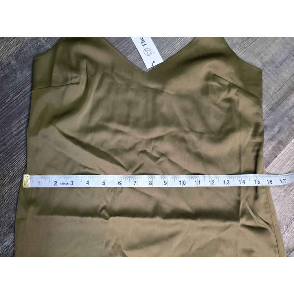 The Drop Ana Slip Dress Dark Olive Green Womens XS NWT V-Neck Side Slit Satin - Picture 5 of 10